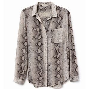 Molly‎ Green Snakeskin Button Up Blouse Womens M Sheer Neutral Stagecoach Fest